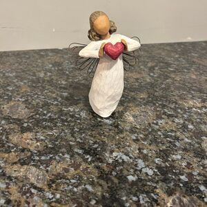 Willow Tree With Love Statue Red Heart Angel Wings EUC